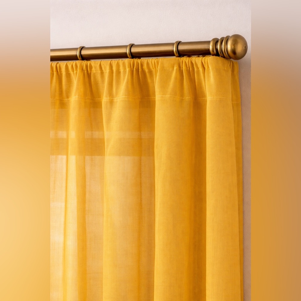 Marigold Sheer Curtain Rod Panels Set | 50x86 | Golden Amber Yellow | Polyester - Picture 3 of 5
